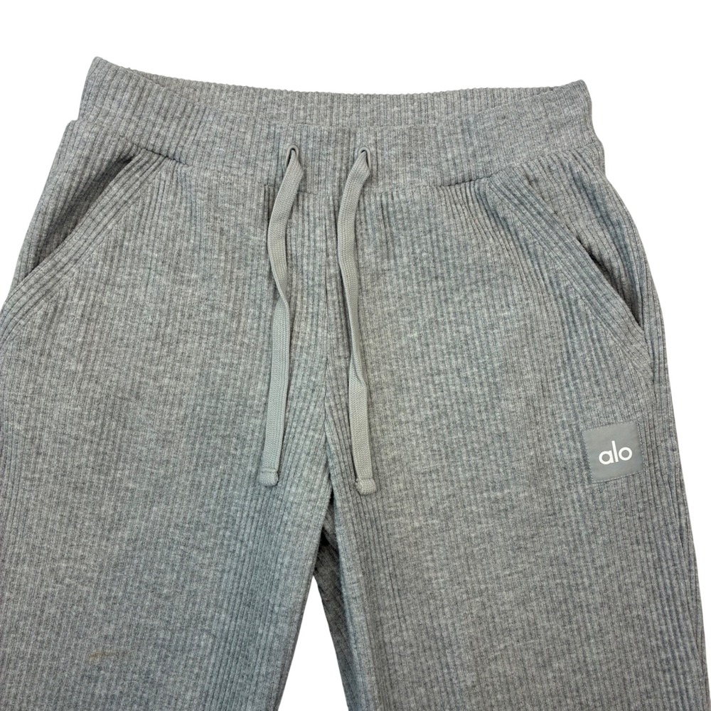 Alo Yoga Muse Ribbed Jogger Women M Heather Grey Drawstring Pockets Athleisure